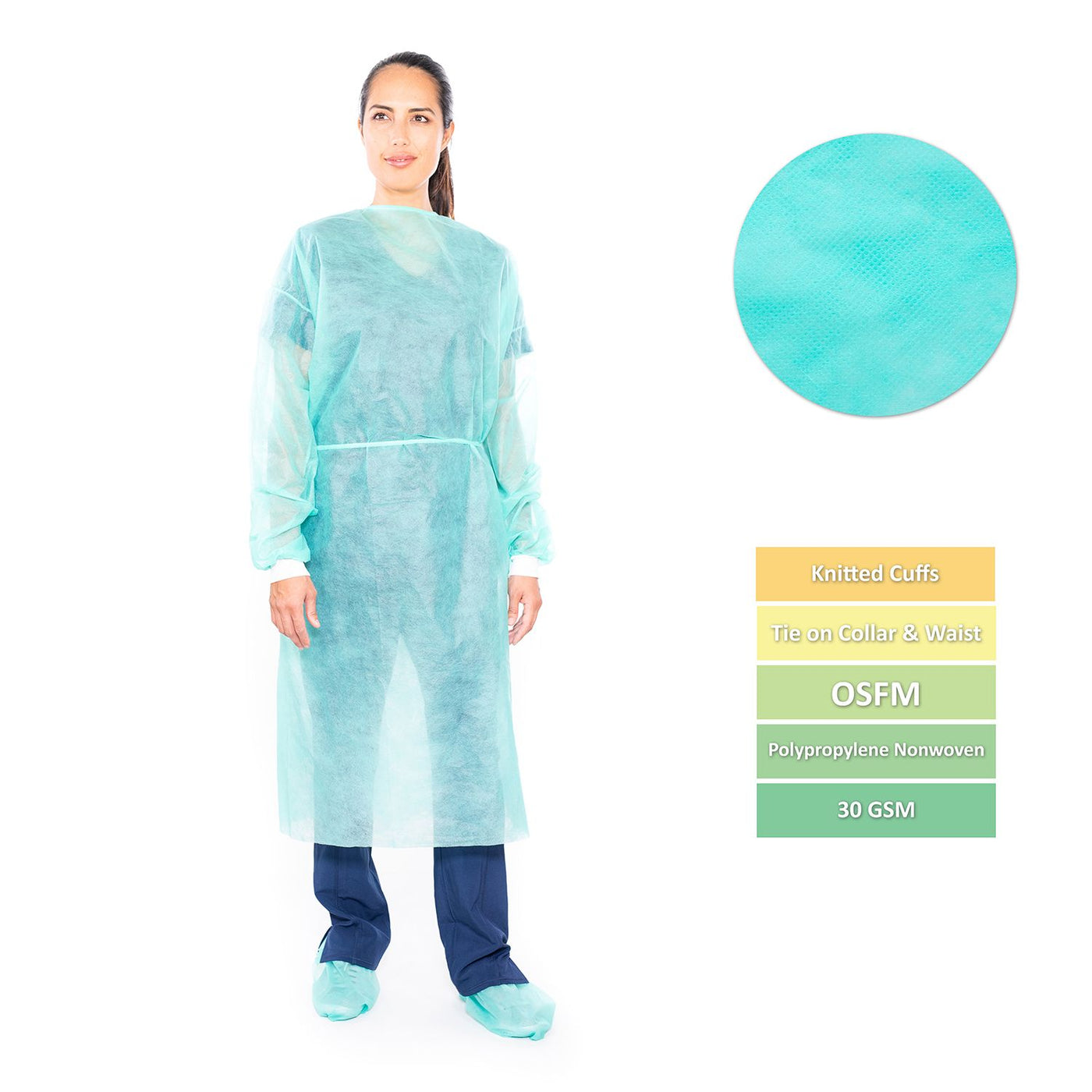 Green Disposable Isolation Gowns - Medical & PPE Gowns (Case of 50)