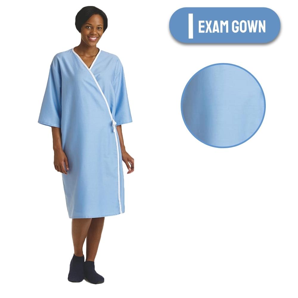 Front Opening Criss-Coss Exam Patient Gown Light Blue Front Opening Criss-Coss Exam Patient Gown Light Blue