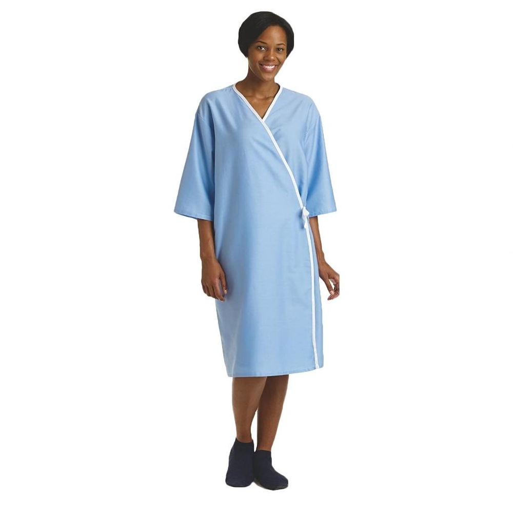 Front Opening Criss-Coss Exam Patient Gown Light Blue