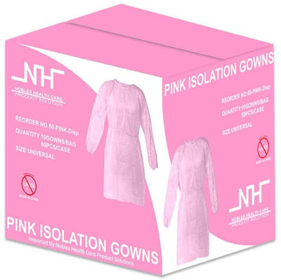 Disposable Isolation Gowns Size: Universal Qty: 50 per Case (Pink) - Noble's Health Care Products Solutions