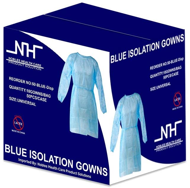 Disposable Isolation Gowns Size: Qty: 50 per Case (Blue) - Noble's Health Care Products Solutions