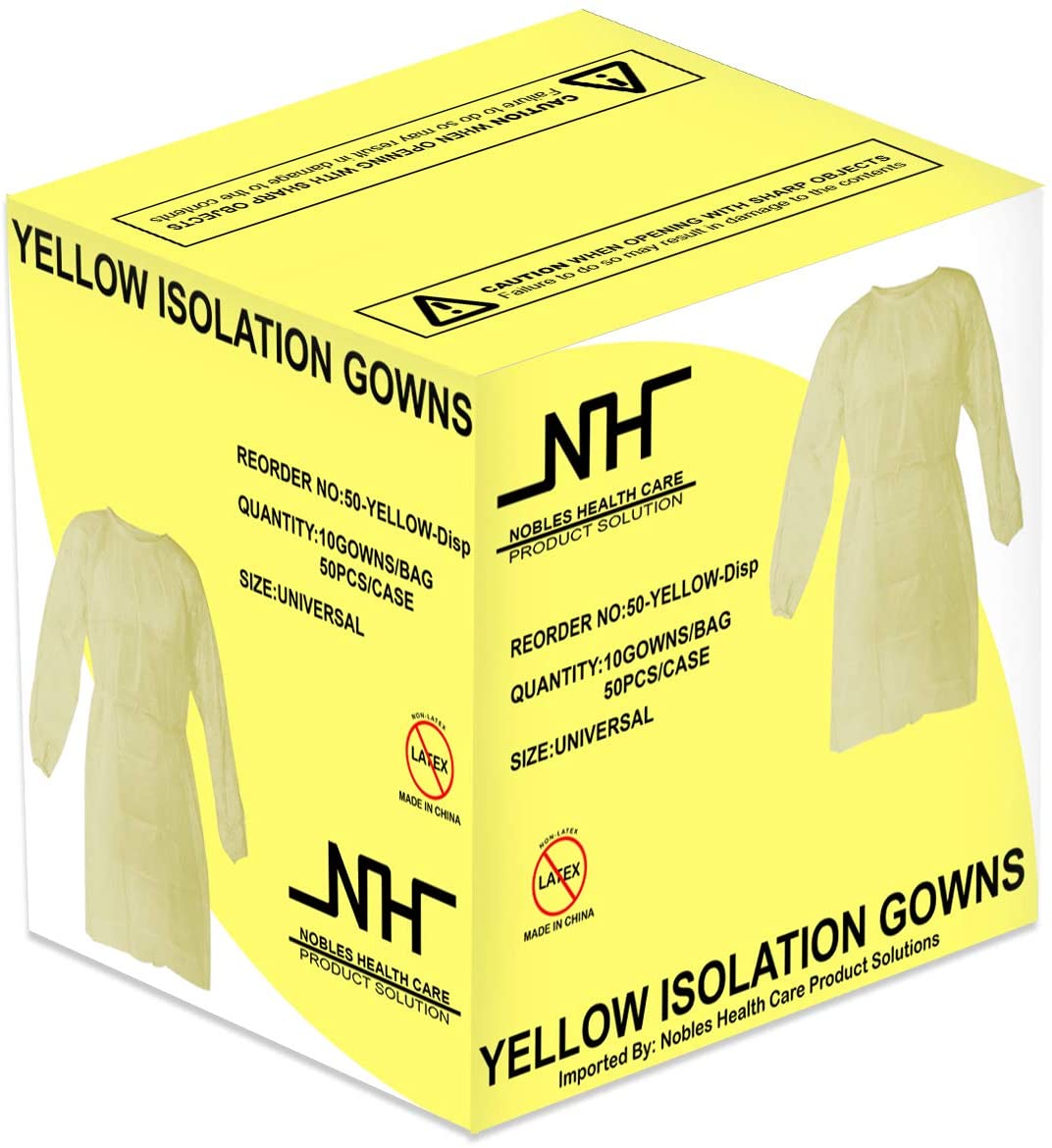 Disposable Isolation Gowns Size: Qty: 50 per Case (Yellow) - Noble's Health Care Products Solutions