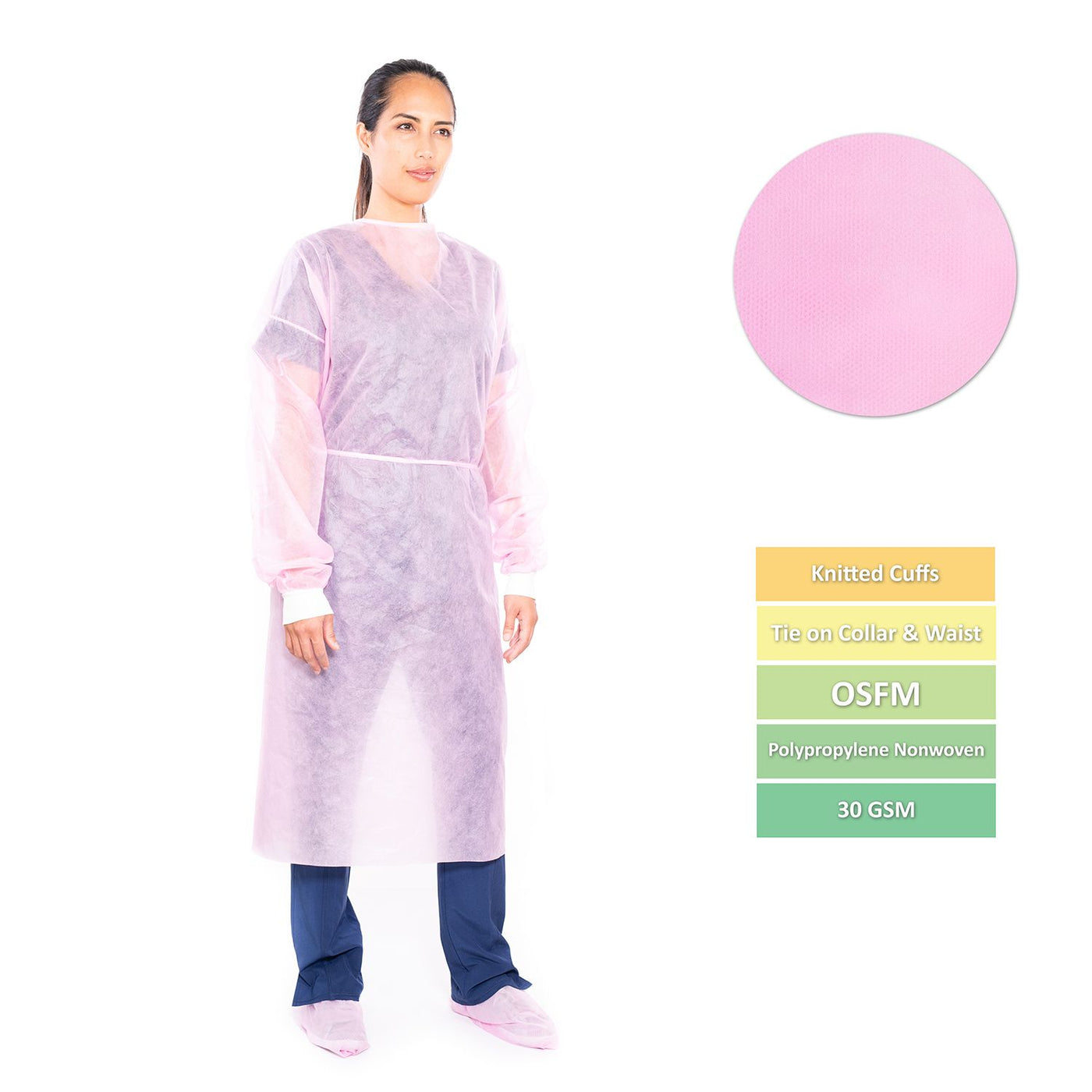 Pink Disposable Isolation Gowns - Medical & PPE Gowns (Case of 50)
