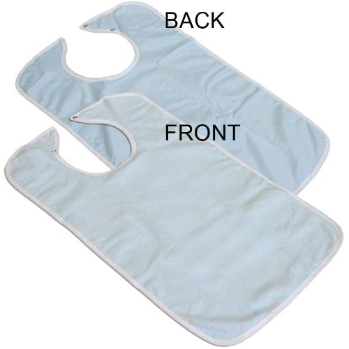 Pack of 3 Adult Bibs Snap Closure with Full Waterproof Barrier (Blue) - Noble's Health Care Products Solutions