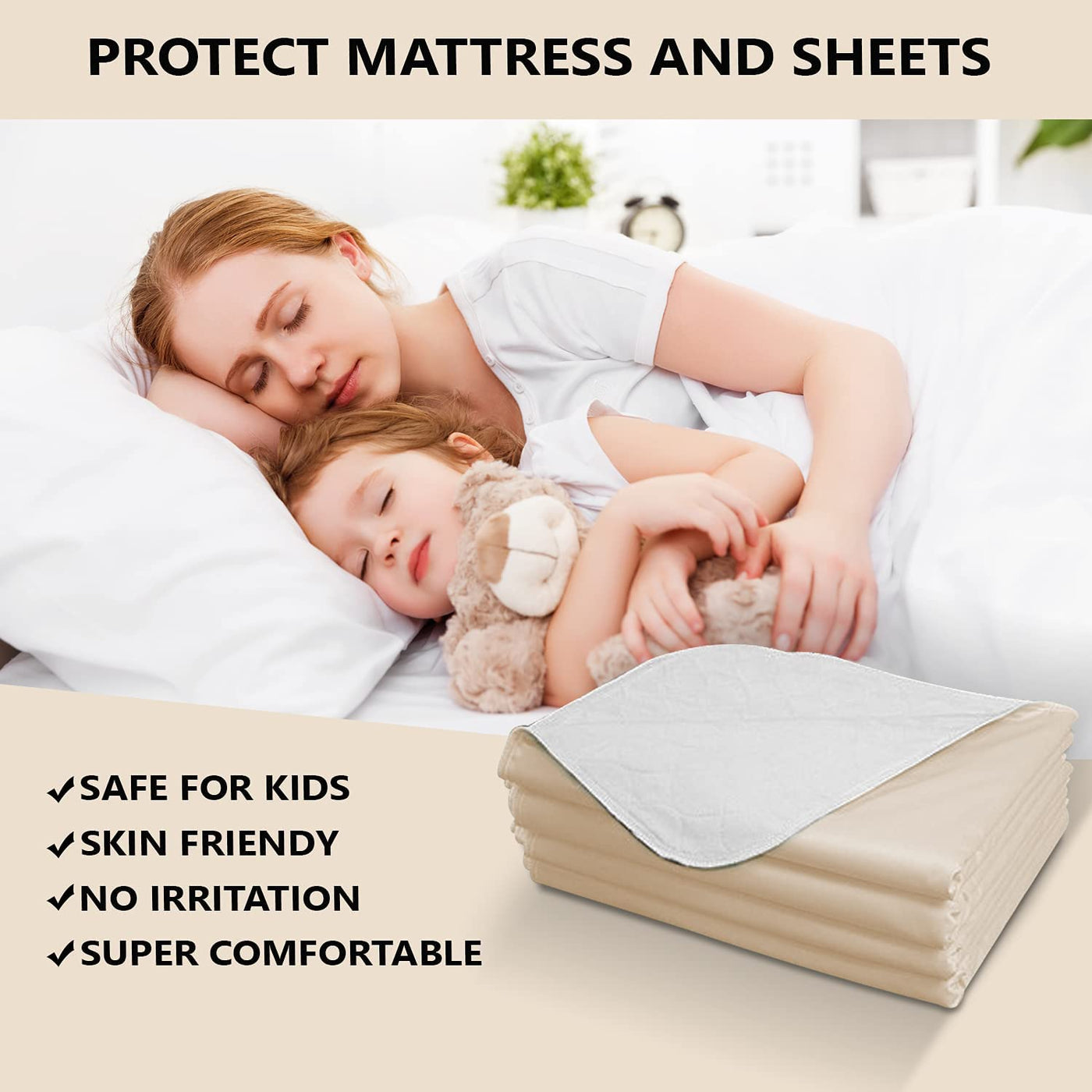 Reusable/Washable Waterproof Bed Pad for Children or Adults (Tan)