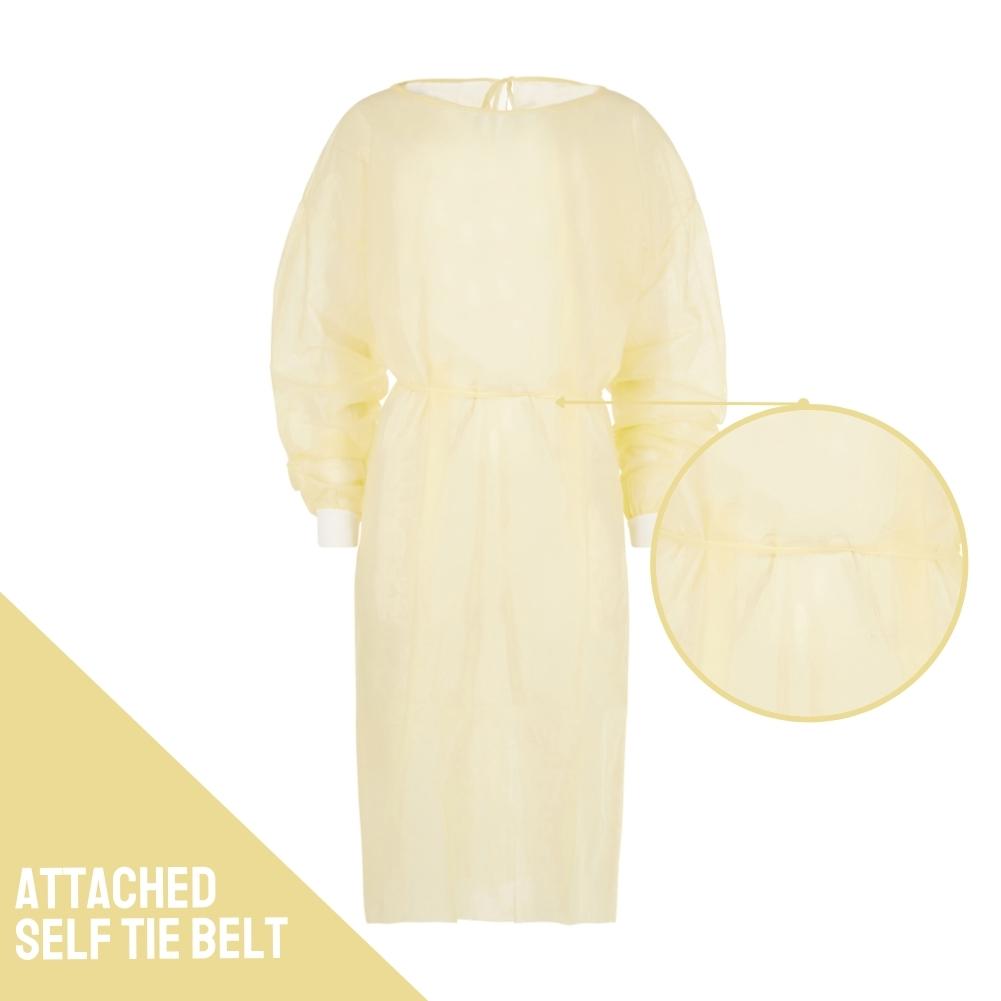 Yellow Disposable Isolation Gowns Medical PPE Gowns (Case of